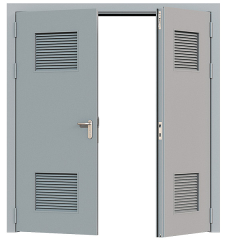 Дверь техническая двупольная глухая ДМ2-П2 левая с вентиляционной решеткой