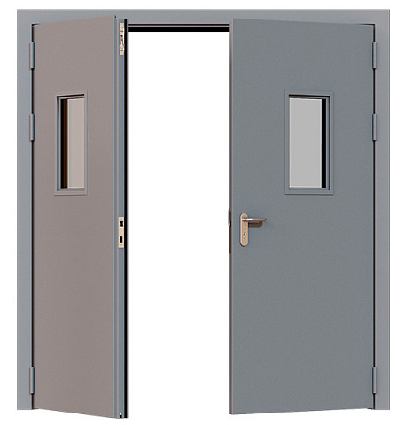 Дверь техническая двупольная остекленная ДМО2-П2 правая с выпадающим порогом