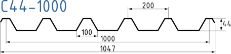 Схема Профнастил С44-1000 0,45 мм светлая слоновая кость