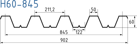 Схема Профнастил Н60-845 0,55 мм оцинкованный