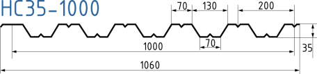 Схема Профнастил НС35-1000 0,45 мм оцинкованный