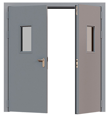 Дверь техническая двупольная остекленная ДМО2-П2 левая с выпадающим порогом