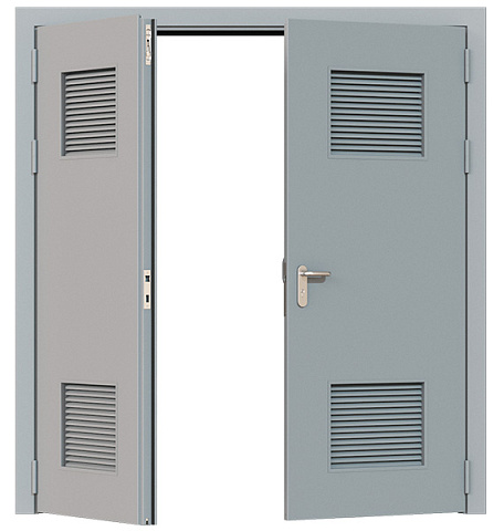 Дверь техническая двупольная глухая ДМ2-П2 правая с вентиляционной решеткой